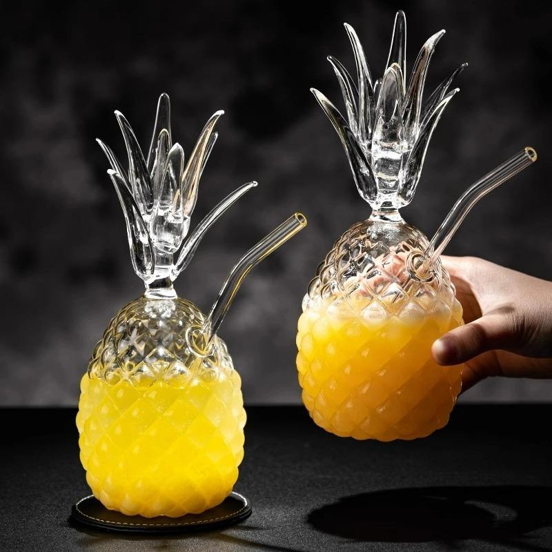 Bicchieri da Cocktail Ananas Creativi, Bicchiere in Vetro Embossato di Alto Valore, Bicchiere Divertente per Succhi con Cannuccia, Bicchieri da Vino Personalizzati