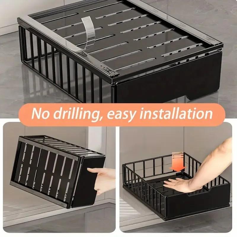2pcs Pull-Out Under-Sink Storage Basket Foldable Sliding Drawer Organizer for Kitchen Cabinet Pantry Bathroom Accessories