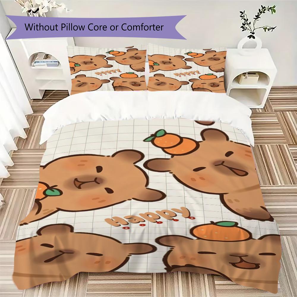 1 Stück Capybara süßes Muster Bettwäsche Steppdecke Set Bettbezug Kissenbezug Heimdekoration Geburtstagsgeschenk (1 Bettbezug + 2 Kissenbezüge, ohne Füllung)