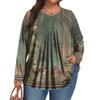 Women's Plus Size Fashion  Printed Casual Pleated Round Neck Long Sleeve Top