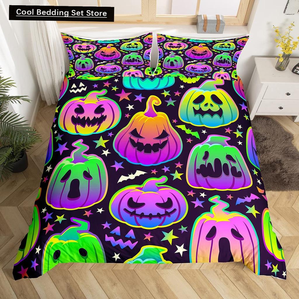 Halloween Gothic Schwarze Katze King Queen Bettbezug Glitzer Mond Bettwäsche Set Horror Gruselig Quilt Bezug Polyester Bettbezug
