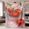 2026 Latest Flannel Blanket Cherry Print Soft Flannel Throw Blanket Perfect Gift for Men and Women, Ideal for Bed, Sofa, Living Room, Bedroom Decor, A