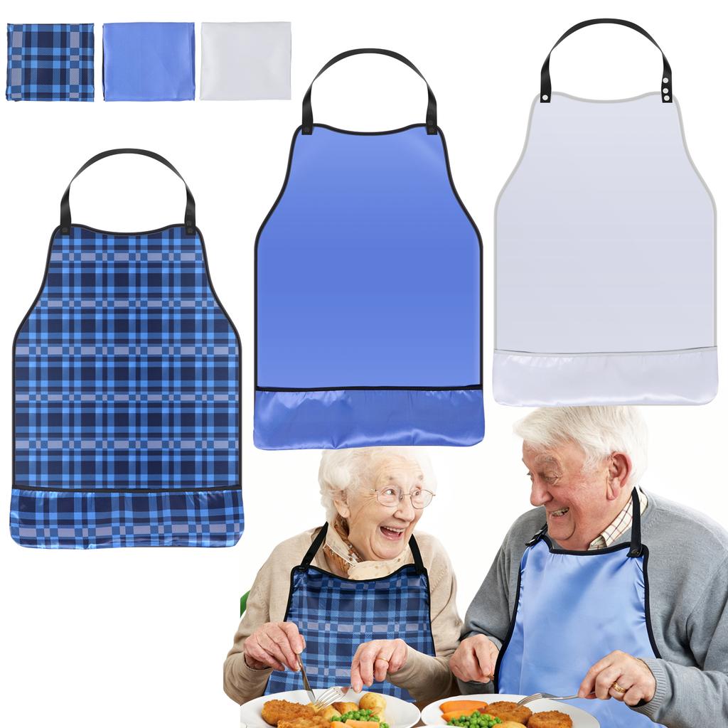 3Pcs Adult Bibs for Elderly Waterproof Dining Clothing Protectors Reusable Apron with Crumb Catcher for Special Needs