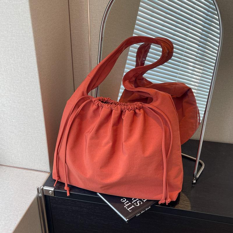 Casual solid color nylon canvas bag small fresh simple large capacity hand bag drawstring fashion shoulder tote bag