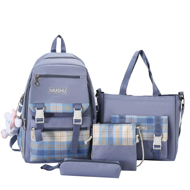4pcs Elementary School Ultra Light Checkered BackpackWomen's Four Piece Oxford Wear-resistant SetHigh Capacity Backpacks for Middle School Students