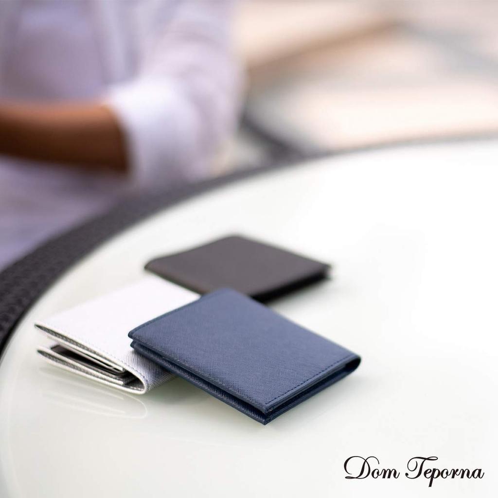 [Dom Teporna] Men's Bi-fold Wallet, No Coin Pocket, Compact, Ultra-thin 10mm, Saffiano Leather, Money Clip, Green