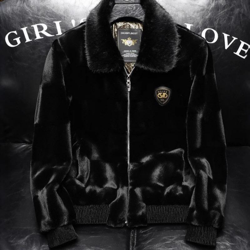 Men Loose Warm Winter Faux Mink Fur Pu Leather Jacket Coat