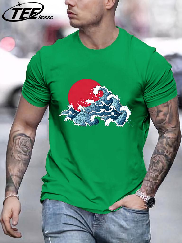 Japansk Solnedgång Vågor T-shirt För Män Sommar Casual Retro Kläder Bomull Trendig Mjuk T-shirt Unisex Rund Hals AllMatch Lös Topp