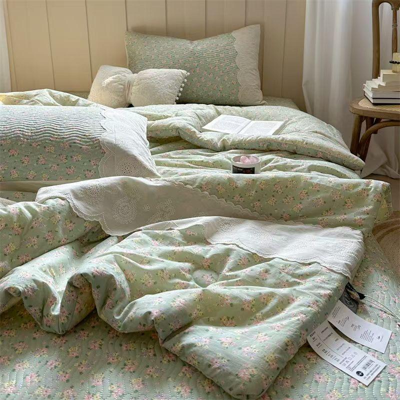 Lace Pure Cotton Quilt Twin Queen Size Bedding Single Double Bed Comforter Summer Spring Floral Print Gauze Quilted Blanket