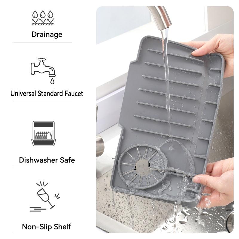 New Silicone Faucet Drain Pad Side Hole Sink Drain Mat Slope Drainage Dishwashing Sink Water Barrier Pad Square Shape