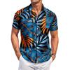 Men's Casual Loose Fit Short Sleeve Shirt Button Down Palm Leaf Print Lightweight Summer Beachwear Shirt