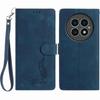 For OnePlus 13 Case Imprinted Feather PU Leather Wallet Phone Cover with Wrist Strap