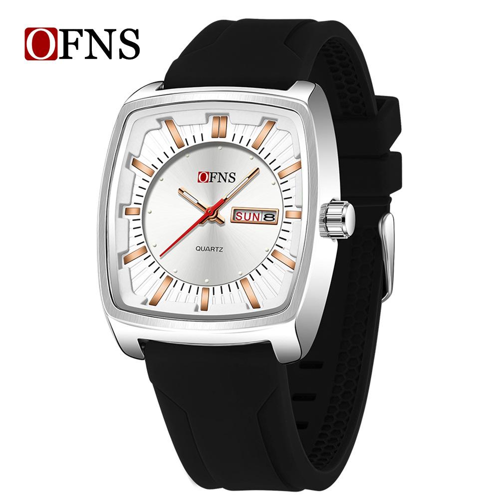 Fashion Ofns Brand New 1598 Silicone Strap Luxury Men Business Leisure Watch Night Light 3atm Waterproof Quartz Double Calendar