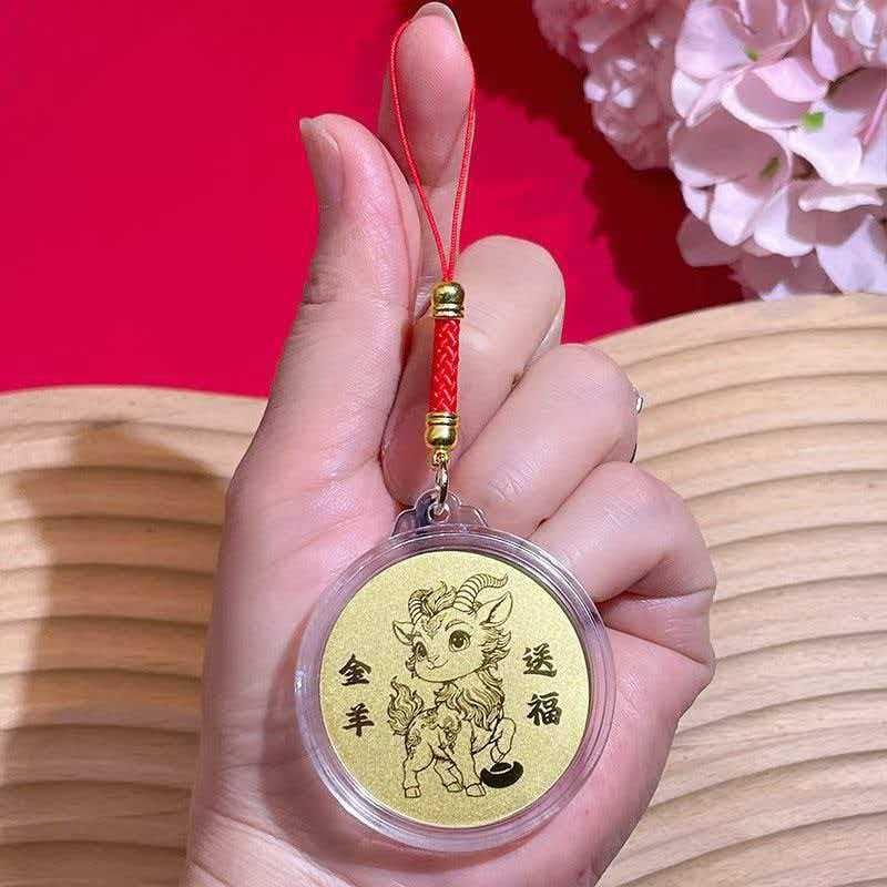 2027 Year of the Goat Gold Foil Lucky Pendant Fine Engraved Design Good Fortune Charm for Collectible Gift Jewelry