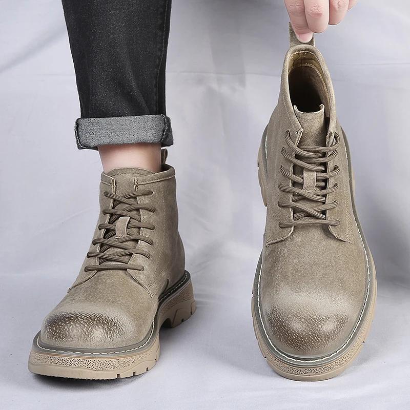 Fashion 2024 Winter Men's Ankle Boots British Style Mid Top Boots Outdoor Boots Luxury Brands Classic Design High Top Men Casual Shoes