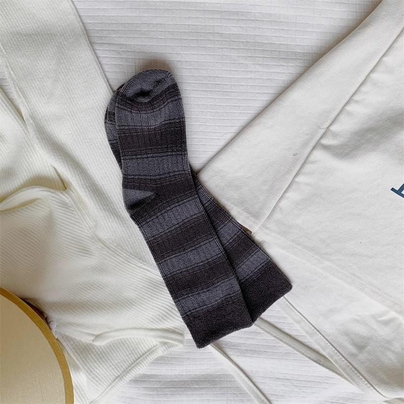 Female Spring and Autumn Vintage Towel Bottom Stripe Solid Color Tall Cotton Socks