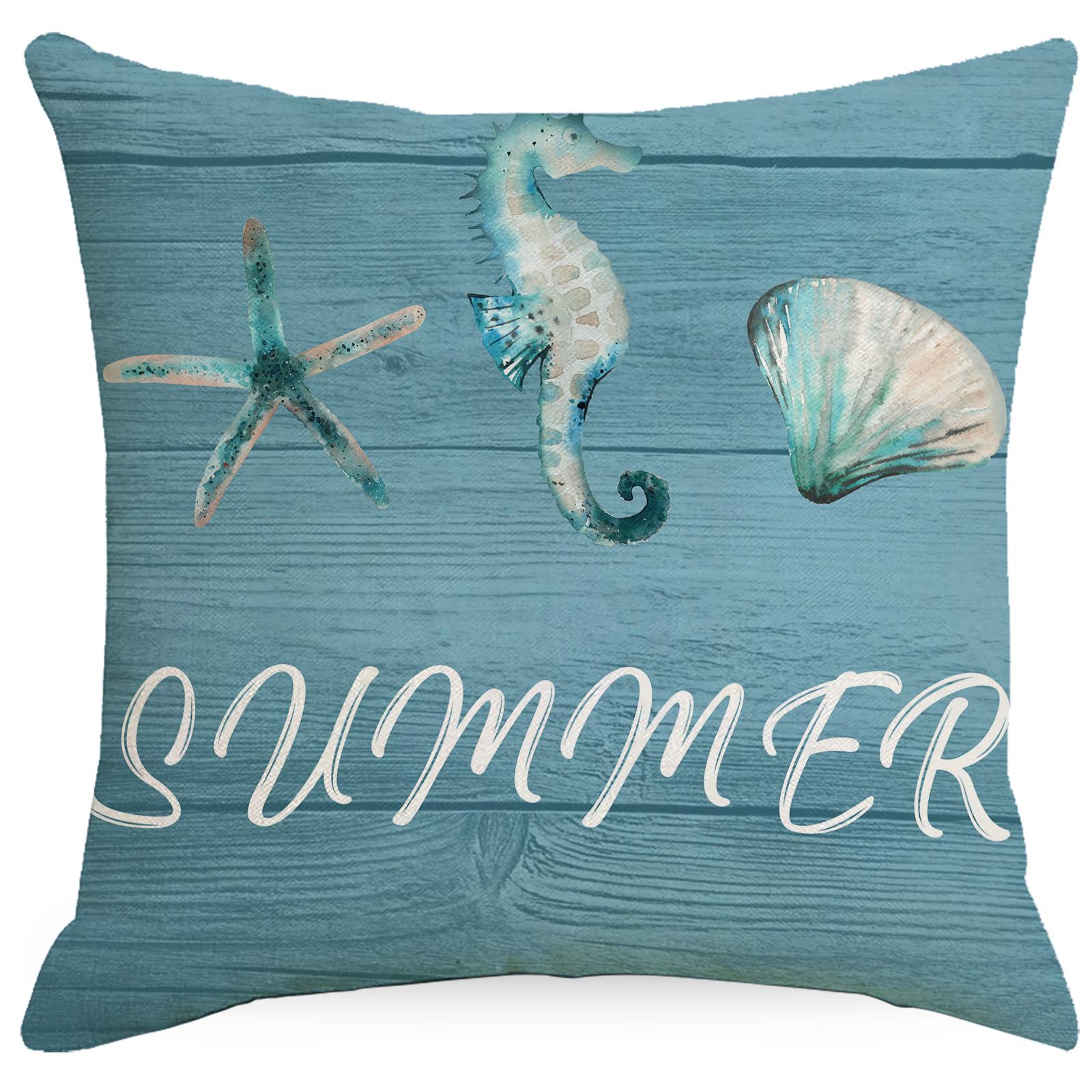 

New Ocean Theme Octopus Sea Horse Turtle Line Print Pillow Cover Room Ornament Sofa Pillow Cover Premium Durable 45 * 45Cm