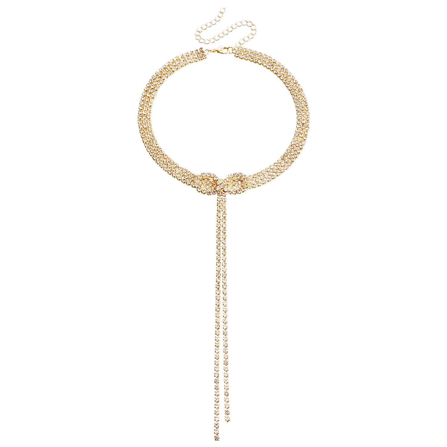 

European and American necklace jewelry 1111 bow collarbone chain light luxury choker drill fringed neck neck chain золотой