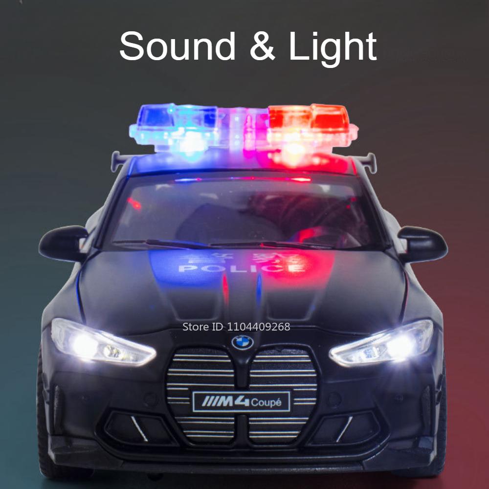 1:32 Scale M4 M8 Police Car Toy Model Sound Light Pull Back 4 Doors Opened 110 Swat Vehicle Alloy Diecast Models Birthday Gifts