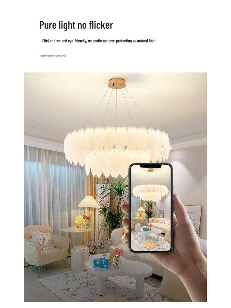 Postmodern French Chandelier: Cream Style Feather & Pearl LED Light for Living Room or Bedroom