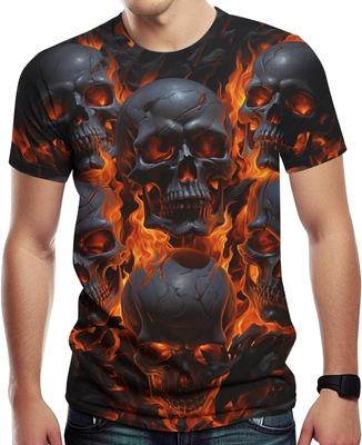 Girl's Skull Pattern T-shirt, Men's Novel 3D Pattern Shirt, Summer Short Sleeved Top