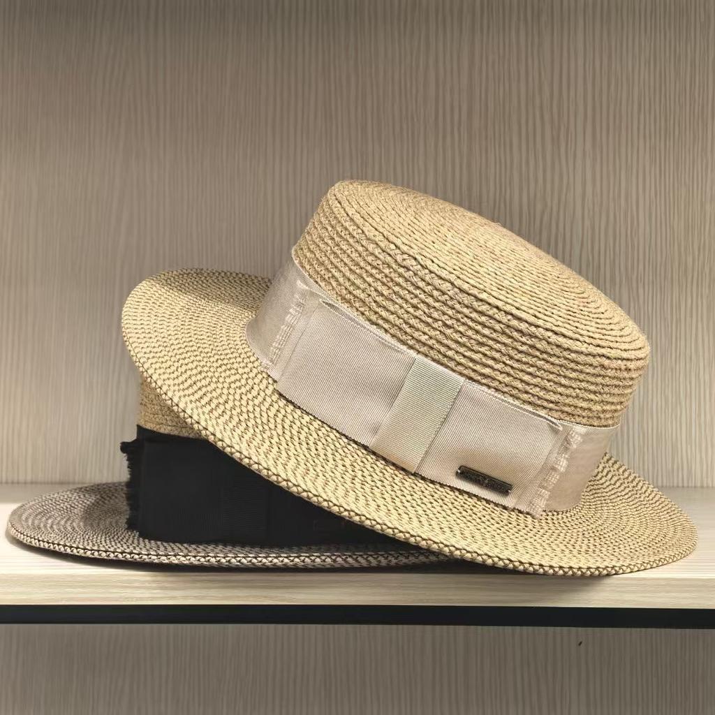 Dell Le Simple Premium Straw Hat Top Raffia Summer Spring And Autumn Flat Top Hat Versatile