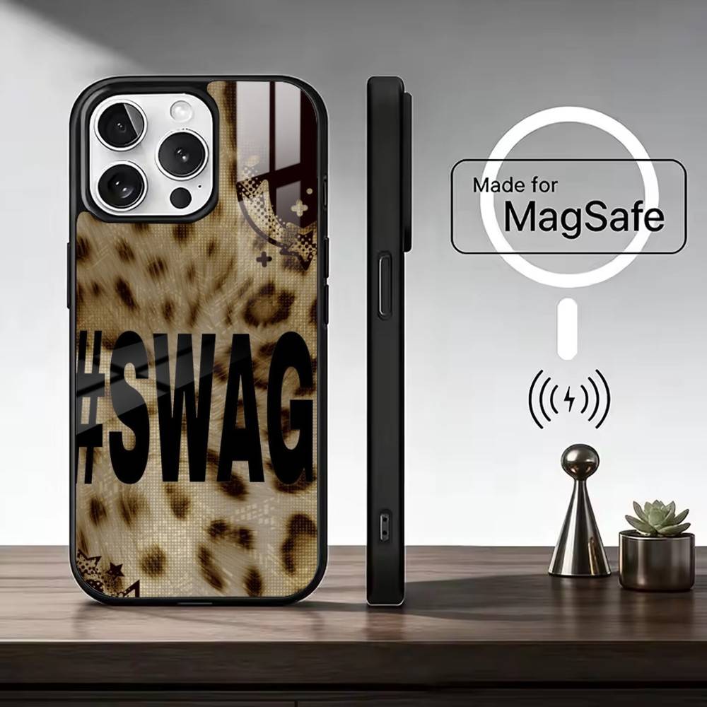 l-Leopard Print s-SWAG Phone Case For iPhone17,16,15,14,13,12,11 Plus,Pro Max Magnetic For Magsafe Wireless Charging iPhone14PRO