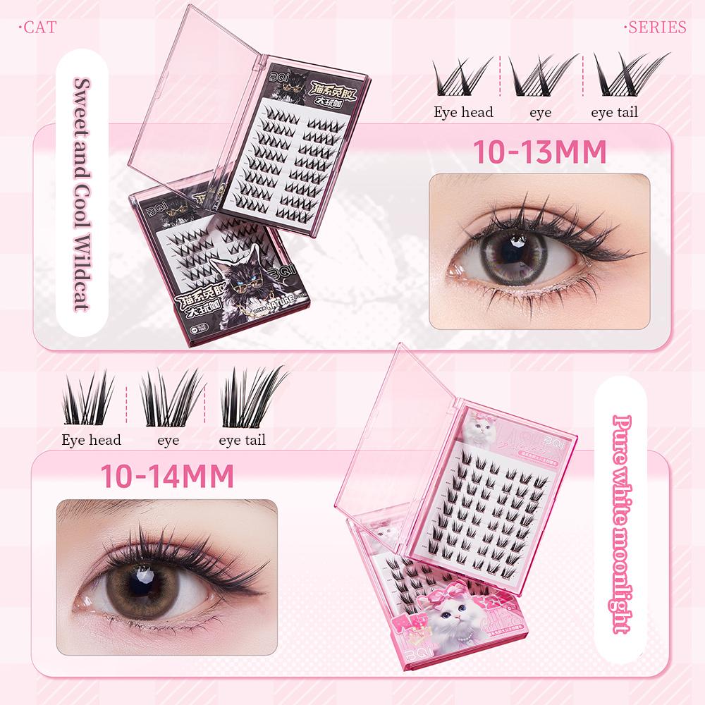 BQI Cat Eye Glue-free False Eyelashes Lazy Reusable Simulation Eyelashes Natural Curling Beginner Makeup Tool
