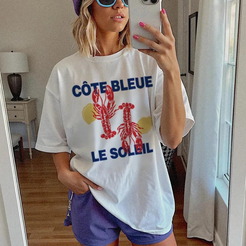 Cute Y2k Lobster Graphic Tees Unisex Summer Retro Aesthetic Seafood T Shirt Loose Cute La Dolce Vita Shirt Coastal Vacation Tops
