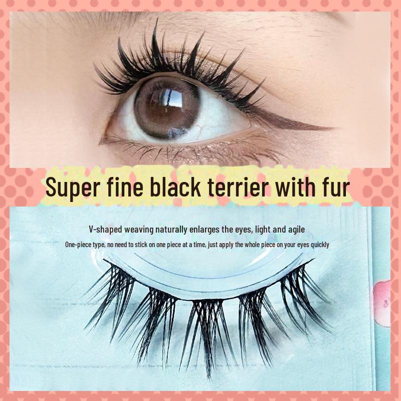 Yue Jiao Niang Light European Wheat Ear Natural False Eyelashes - Thick Black, Thin Stem, Devil Style