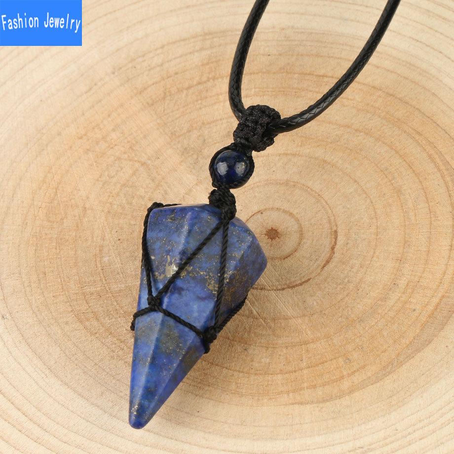 European And American Hand Woven Hexagonal Stone Pendant Accessories Women'S Powder Crystal Amethyst Necklace