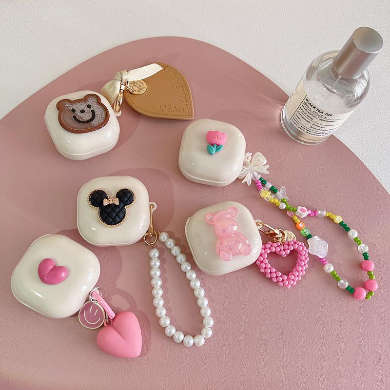 

Новый милый чехол для наушников с мультяшным медведем/сердцем/цветком для Samsung Galaxy Buds Live/Buds pro/Buds2, чехол для гарнитуры с брелком