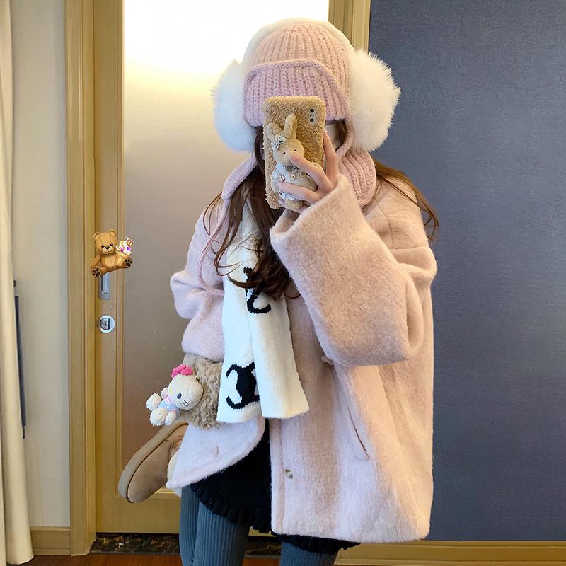 

Элегантное короткое шерстяное пальто для женщин - Утепленный розовый дизайн, Коллекция Осень/Зима 2025. M (45-55kg)