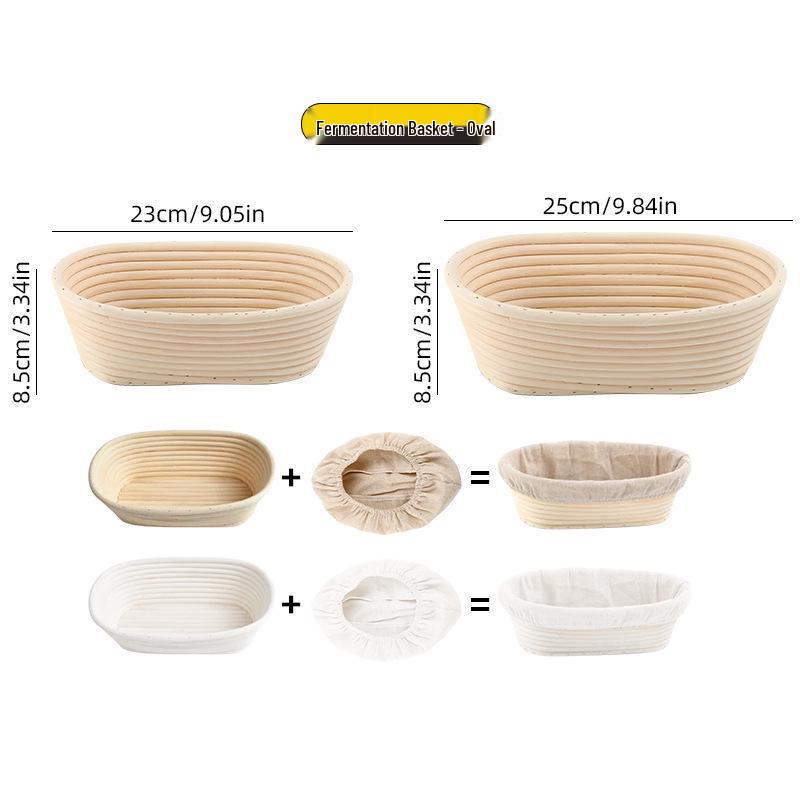 Rattan Bread Proofing Basket Set with Dough Mixer, Scraper & Silicone Brush