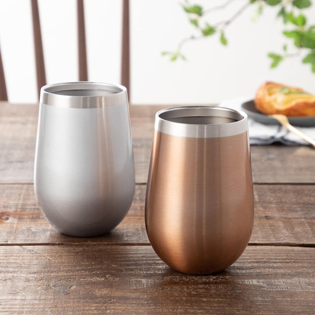 Maebata Thermo Round Tumbler, Pair, Vacuum Insulated, Double-Walled, Stainless Steel, Luxe Bronze & Silver, 350ml, Gift Set, 51431