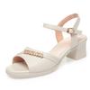 3cm All Match Comfortable Soft Leather Sandals Platform Shoes 2025 Summer Square Heels Sandals for Office Mom Daily