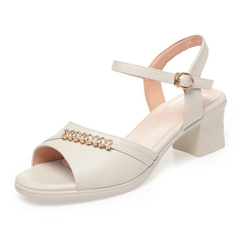 3cm All Match Comfortable Soft Leather Sandals Platform Shoes 2025 Summer Square Heels Sandals for Office Mom Daily