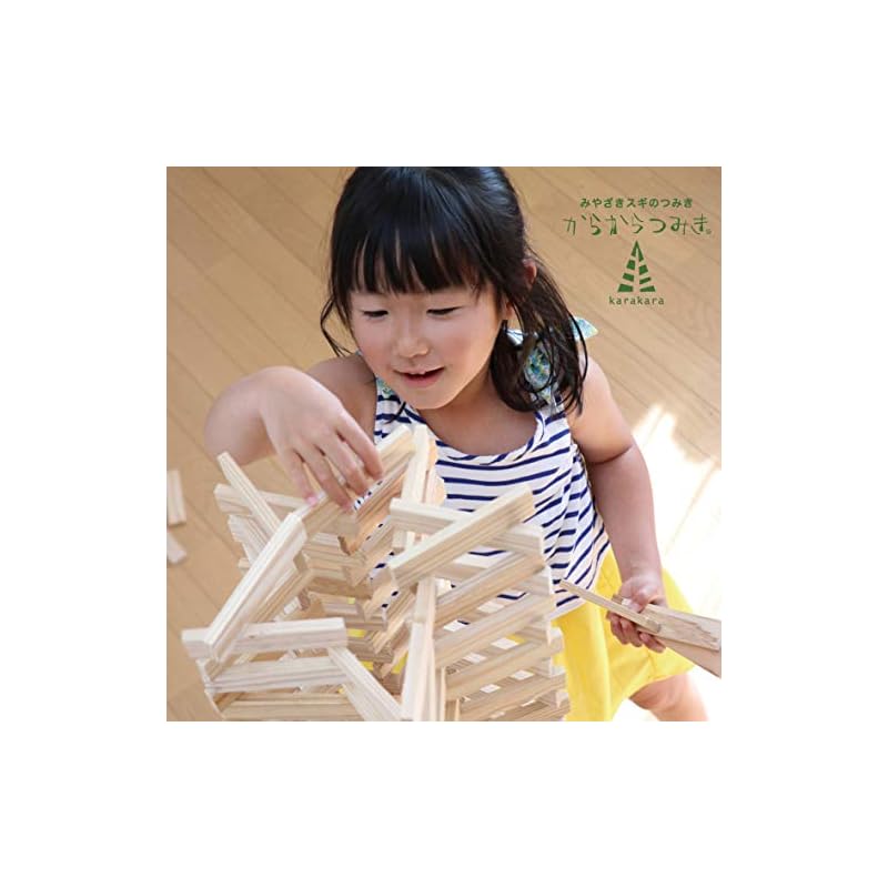 Karakara Tsumiki 108, 240-Piece Wooden Building Blocks, Educational Toy, Made in Japan with Unpainted Miyazaki Cedar, Safe and Secure, Montessori,