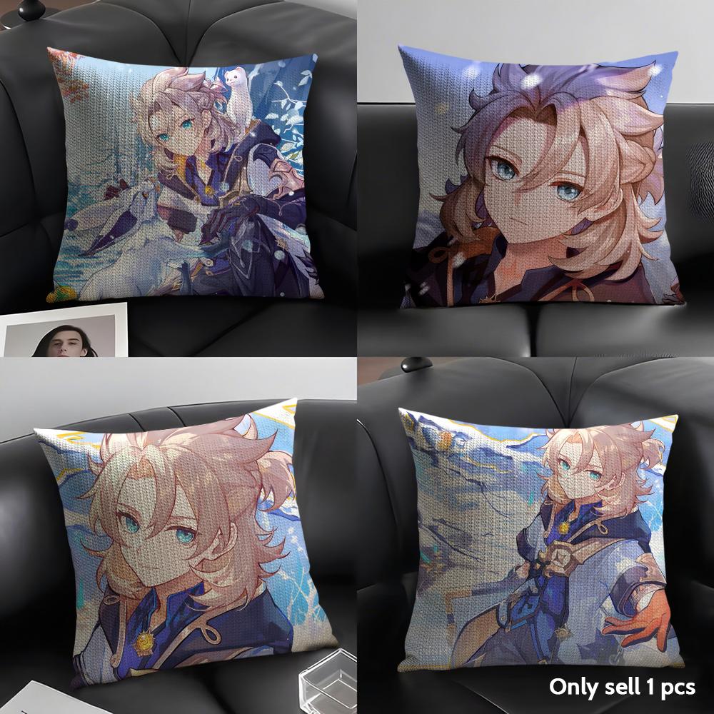 Albedo Cute Genshin Impact Cushion Cover Natural Linen Organic Fabric Double-Sided Printing Sofa Home Decor Gift Pillow Case