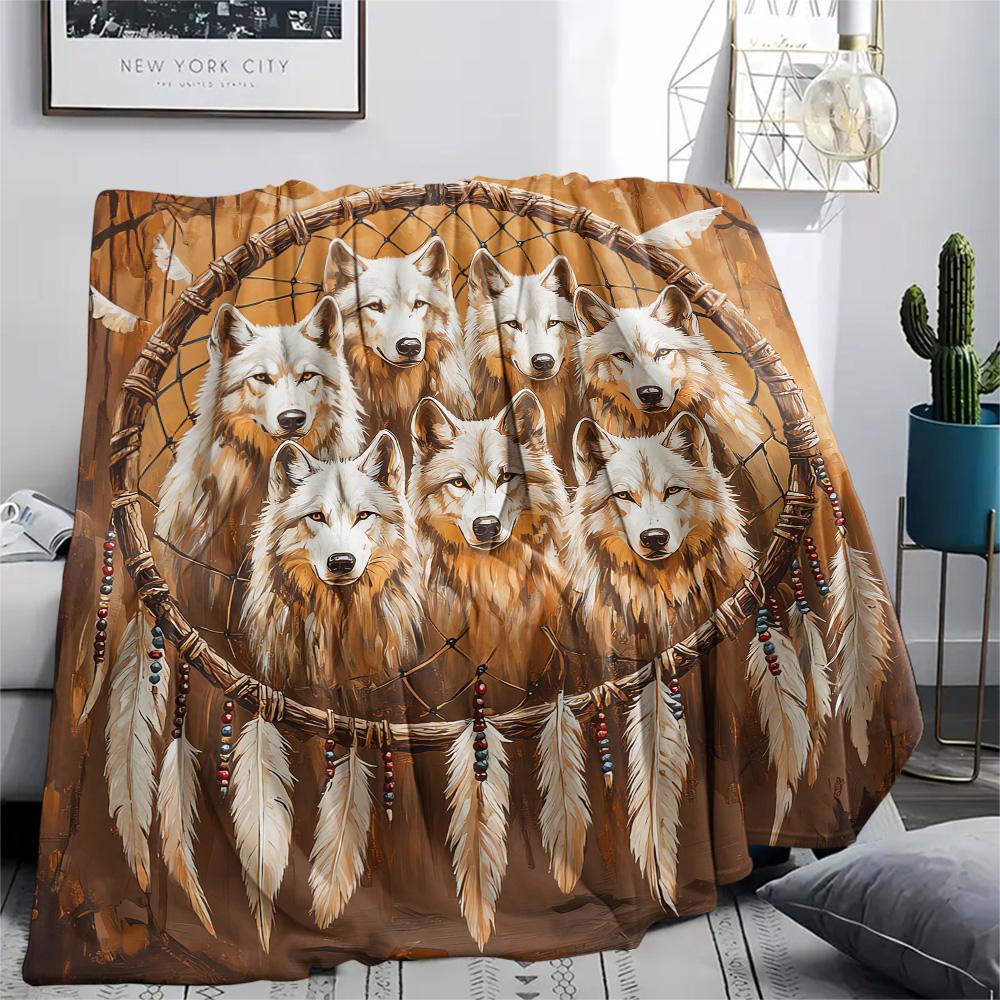 Koc Flanelowy z Nadrukiem Wilka, Wysokiej Jakości, Wygodny na Wszystkie Pory Roku, Wystrój Domu, Ciepło i Komfort, Idealny na Prezenty Świąteczne