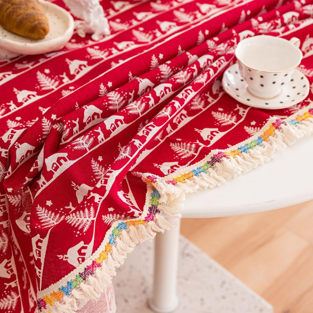 Christmas Round Tablecloth Elk Christmas Tree Printed Rectangular Tablecloth Dining Table Coffee Table Cover Cloth Home Decor