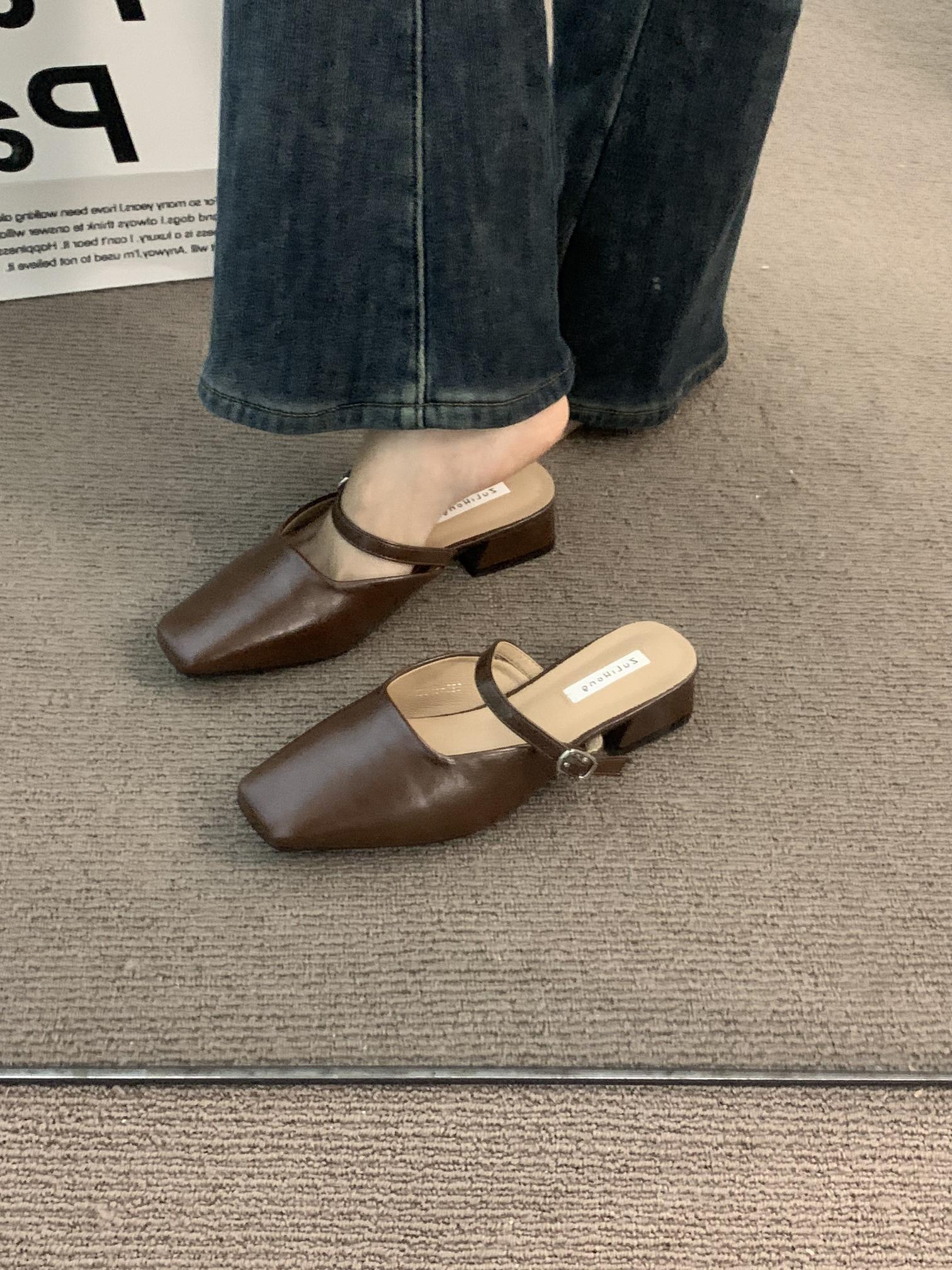 

Темпераментний діловий товстий каблук сумка голова та весняні прохолодні шльопанці 2025 коричневі французькі ретро туфлі жіночі Мері Джейн 39 коричневий