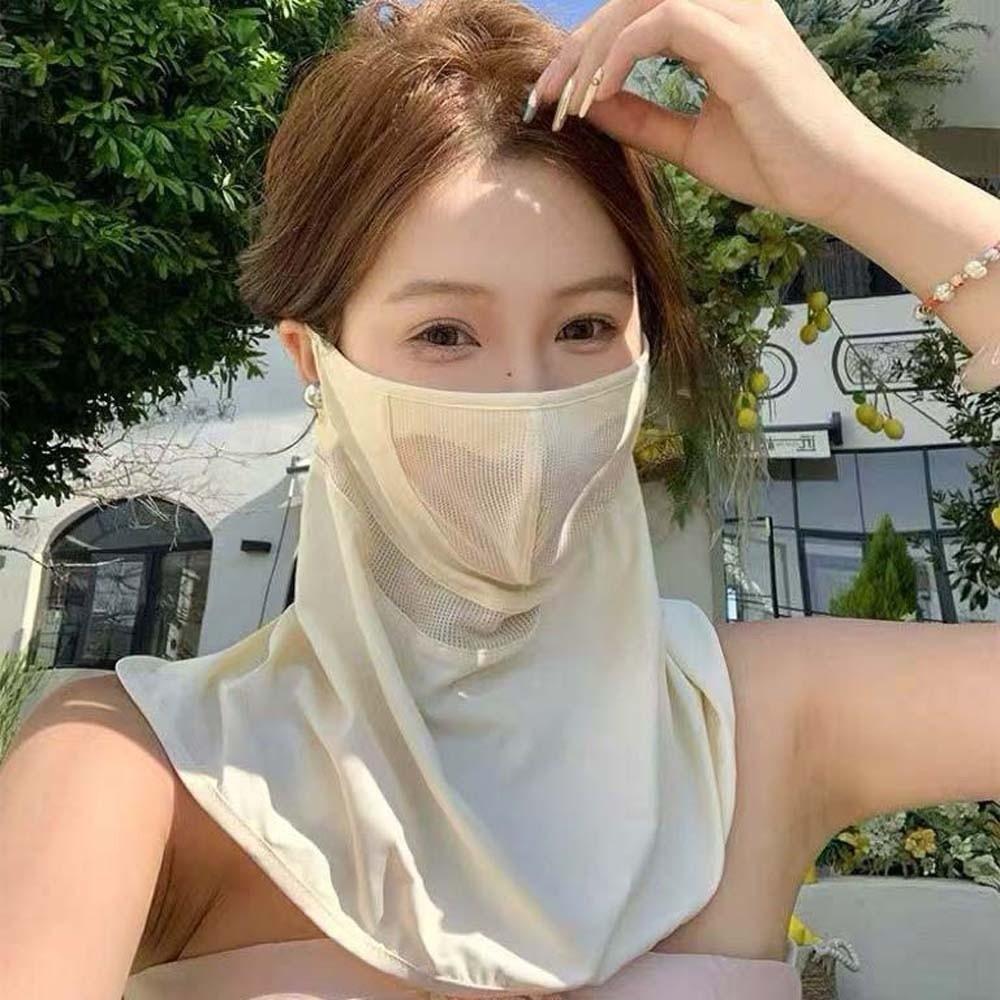 Ice Silk Neck Sunscreen Mask Thin Breathable Sunshade Mask Face Sun Protection  Seaside Vacation