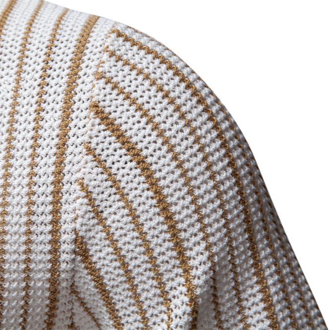 Summer New European And American Foreign Trade Men'S Short-Sleeved Knitted Polo Striped Fashion Business Polo Shirt Men