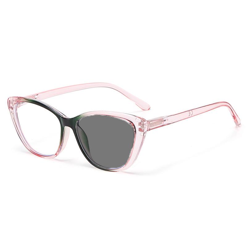 Women Popular Cat Eye Photochromic Reading Glasses Lady's Personalized Blue Light Blocking Color Changing Far Sight Eyeglasses