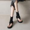 New women's platform sandals casual black large size shoes summer sandals sleeve one pedal women's cool boots round head