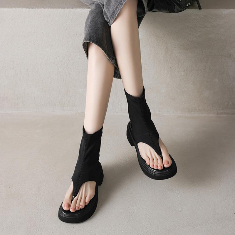 New women's platform sandals casual black large size shoes summer sandals sleeve one pedal women's cool boots round head