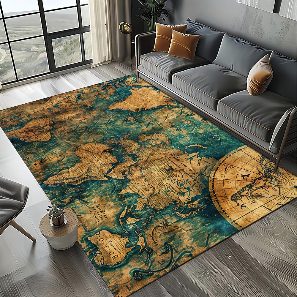 27 Style Retro Marine Nautical Chart Compass Map Carpet Rug for Home Living Room Bedroom Sofa Doormat Decor,Non-slip Floor Mat