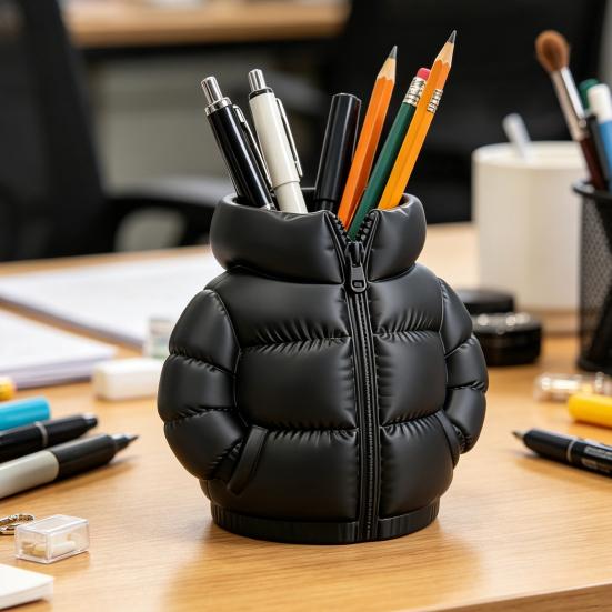 Pufferjacke-förmiger Stiftebecher, 3D-gedruckter Schreibtisch-Organizer, Kreativer Mantel-Stifthalter für Make-up-Pinsel, Home-Office-Dekoration