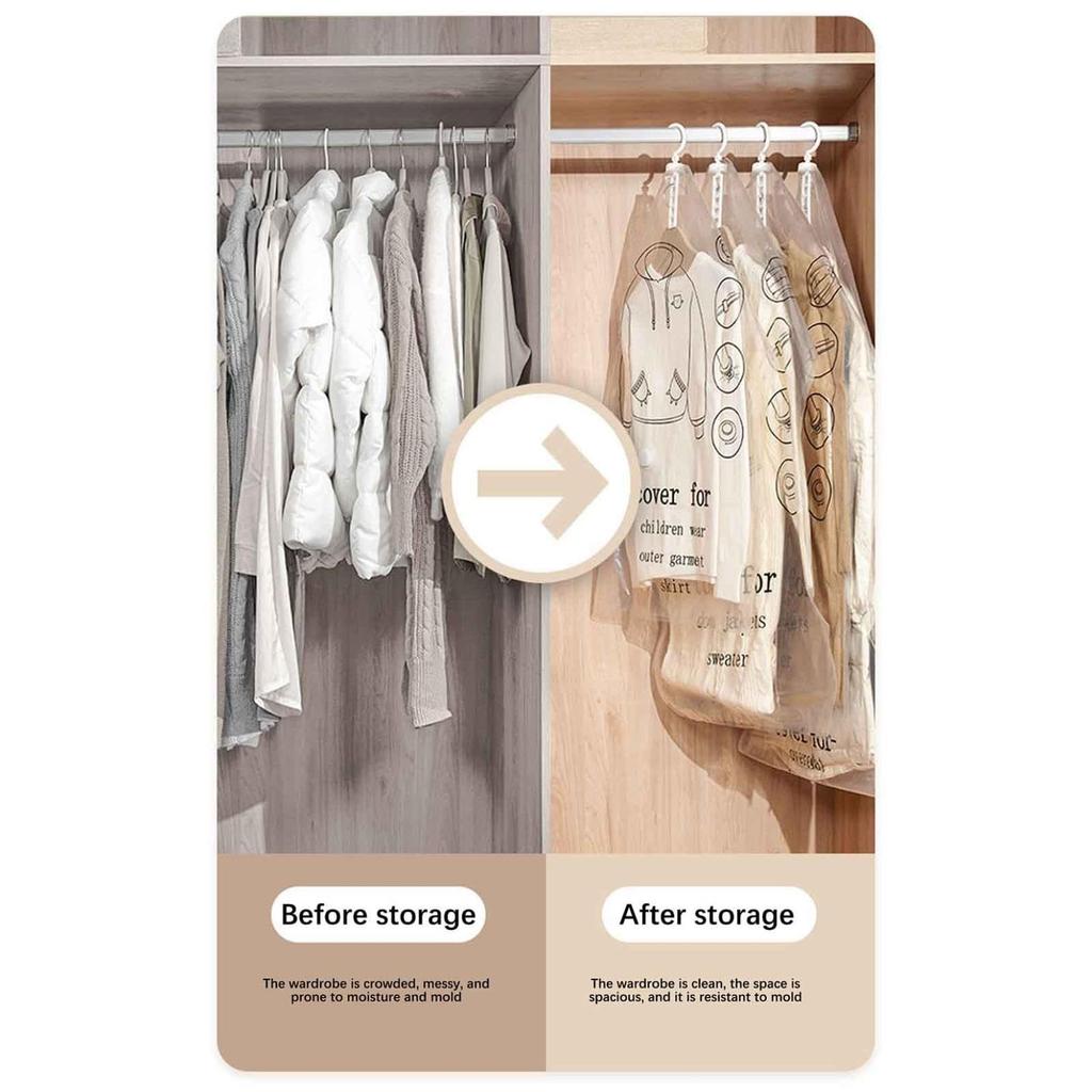 5 Pack Hanging Vacuum Storage Bags Space Saver Bags Hanging Storage Bags for Clothes for Suits Dress Jackets Closet Organizer